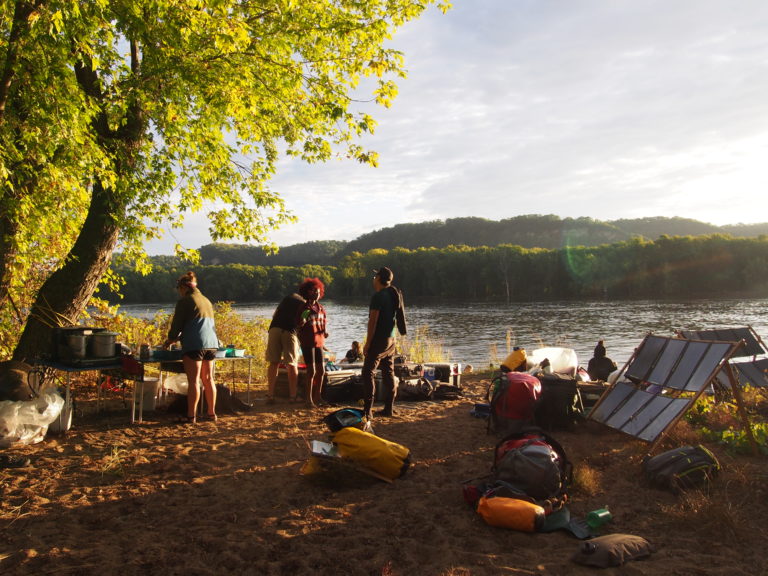 Camp site on an island in the Mississippi River near La Crosse, Wisconsin in 2019.  A way of living with enough comfort while being connected and immersed in the world. (Christoph Rosol Field Note)